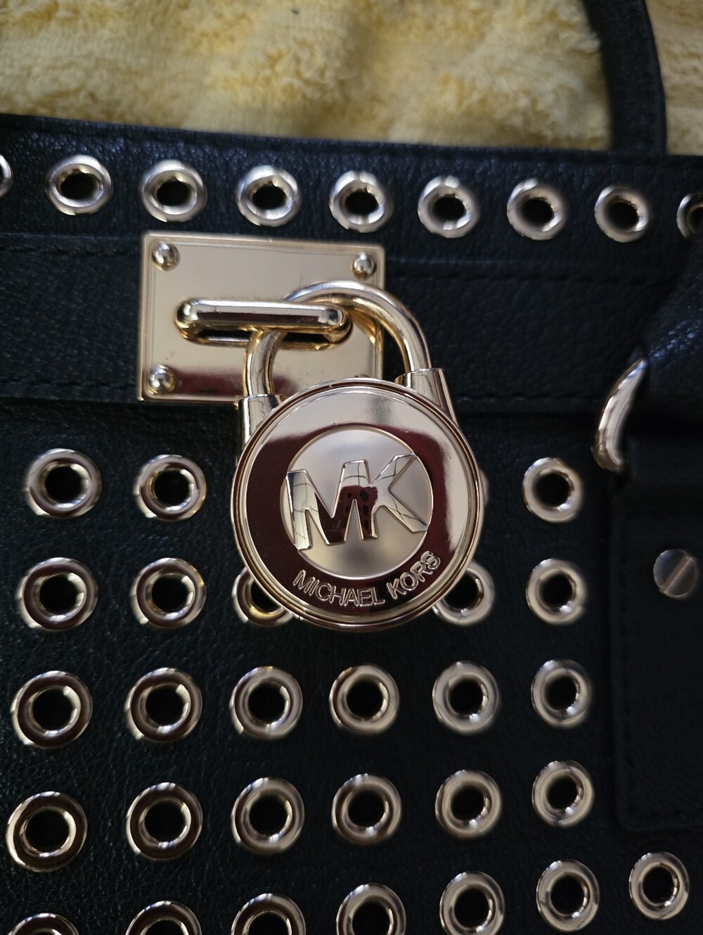 Michael Kors Black Satchel with Gold Grommet Accents - Picture 2 of 10